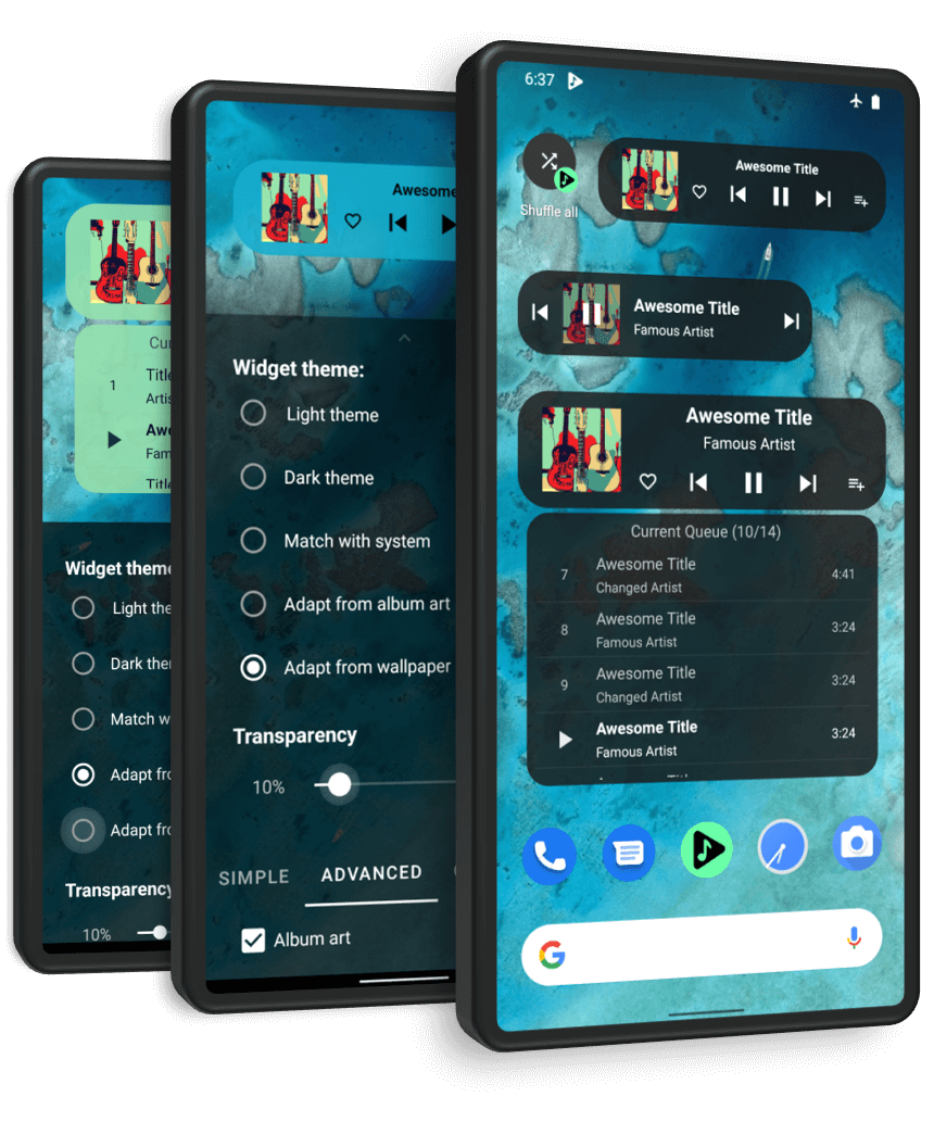 Control music right from your Home-Screen without opening the app.